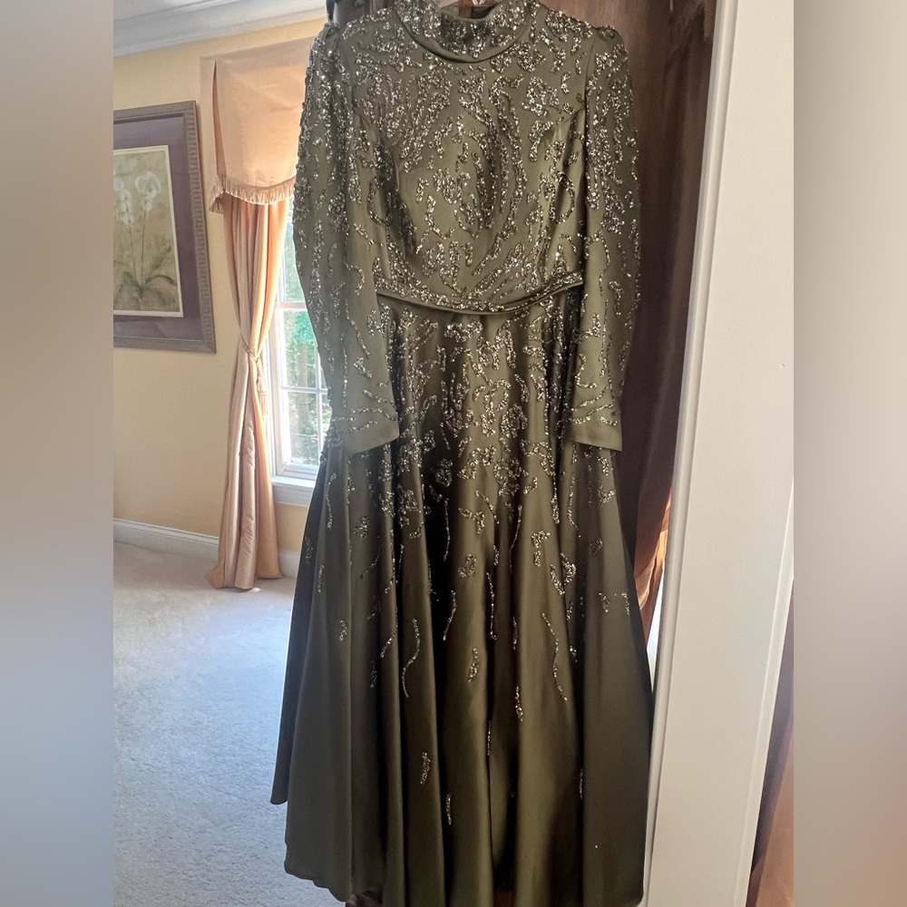 Olive Green Beaded Formal Gown - Picture 5 of 8
